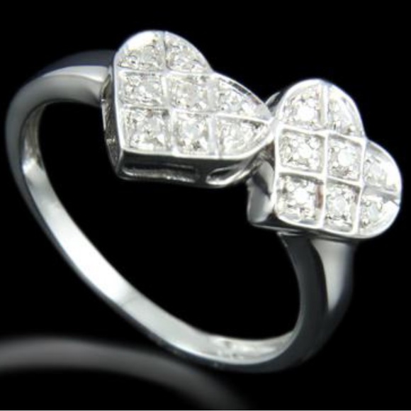 NWOT 0.15 CTW Diamonds•14K White Gold Over Solid Sterling Silver Designer Ring